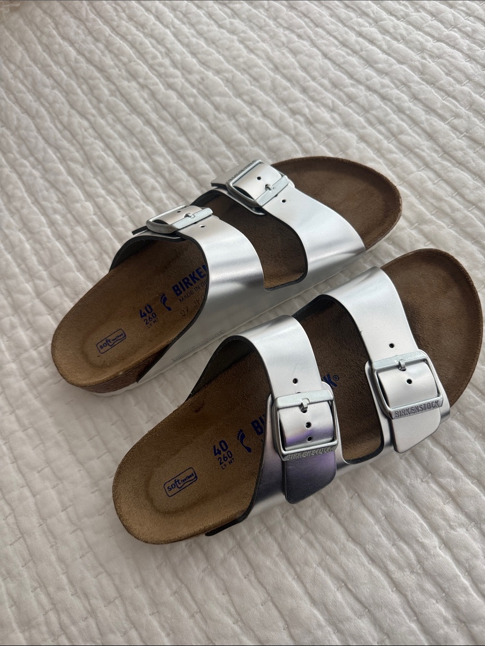 Birkenstock Arizona Metallic Silver Two-Buckle Sandals